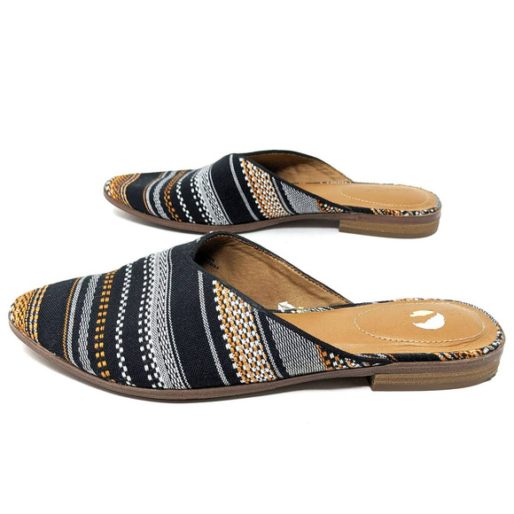 Universal Thread Shoes - Universal Thread Womens 9.5 Lana Mules Tribal Black Gold White Stripe Shoes
